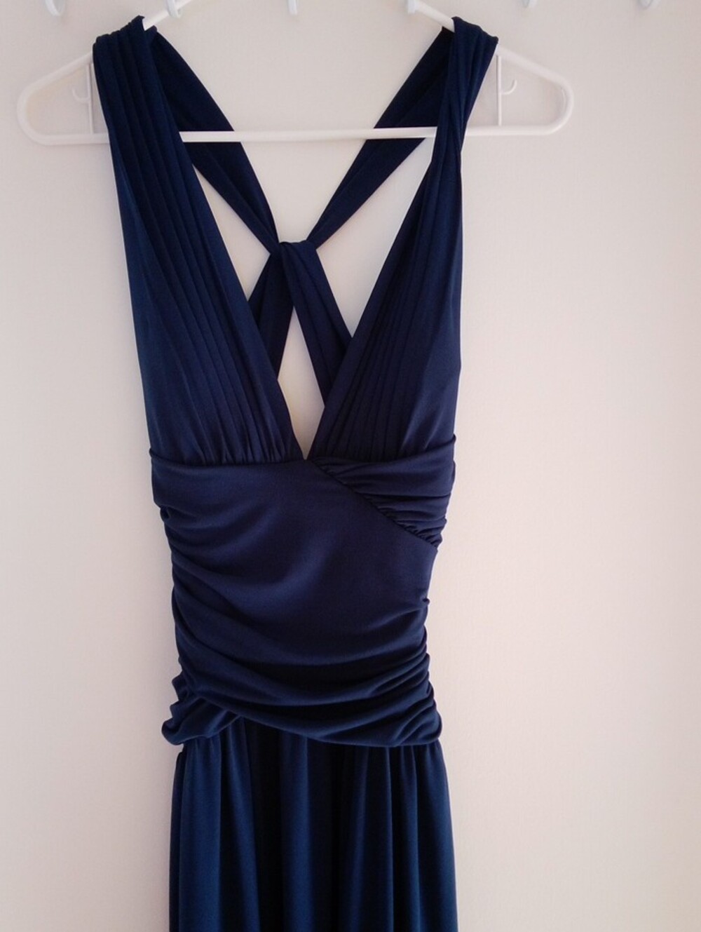 Dark Navy Blue Ruched Cross-Back Maxi Dress - Picture 2 of 7